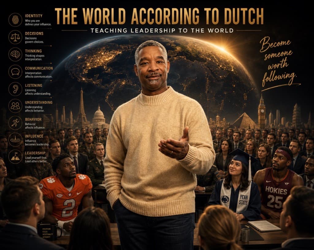 Harold “Dutch” Coleman Jr. teaching leadership to a room of students, athletes, and professionals — The World According to Dutch.